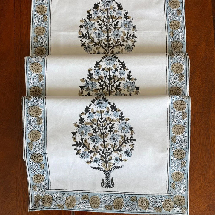 Shiraz Hand Block Printed Table Runner, 100% cotton, 13" x 72"