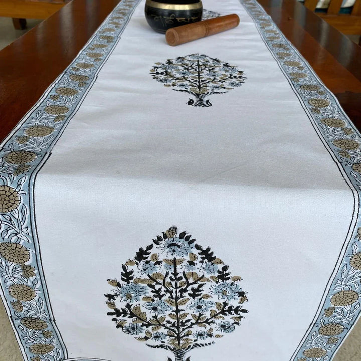 Shiraz Hand Block Printed Table Runner, 100% cotton, 13" x 72"