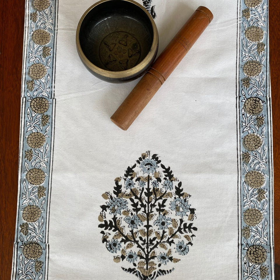 Shiraz Hand Block Printed Table Runner, 100% cotton, 13" x 72"