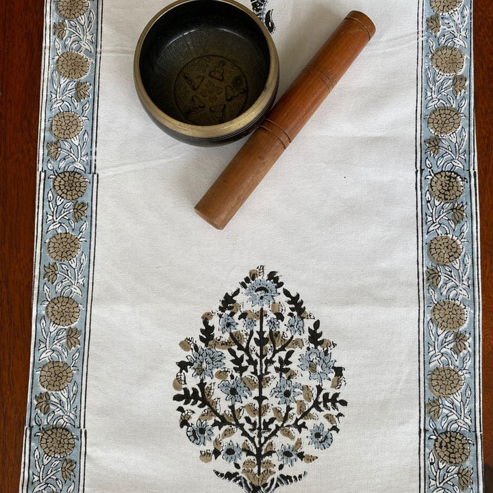 Shiraz Hand Block Printed Table Runner, 100% cotton, 13" x 72"