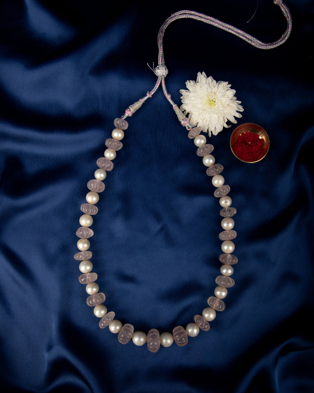 Udaipur Rose Quartz & Pearl Mala Necklace  | SHOBITAM