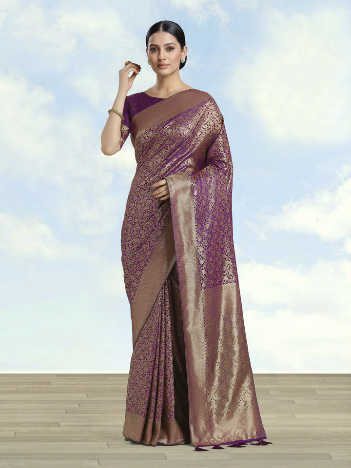 Dark Purple Color Baanrasi Satin Silk Saree | SHOBITAM