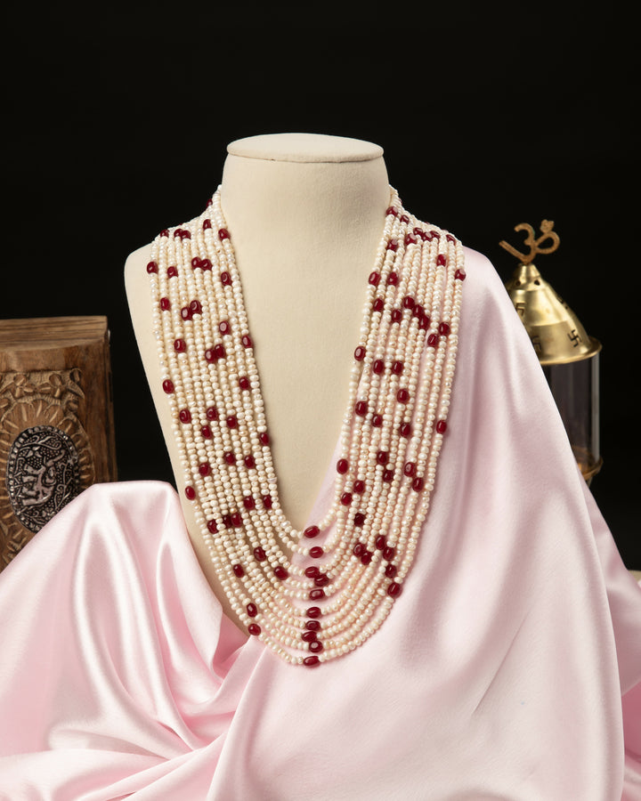 Ranihaar Gulnaar – 10 Layer Natural Spinel & Pearl Mala | SHOBITAM