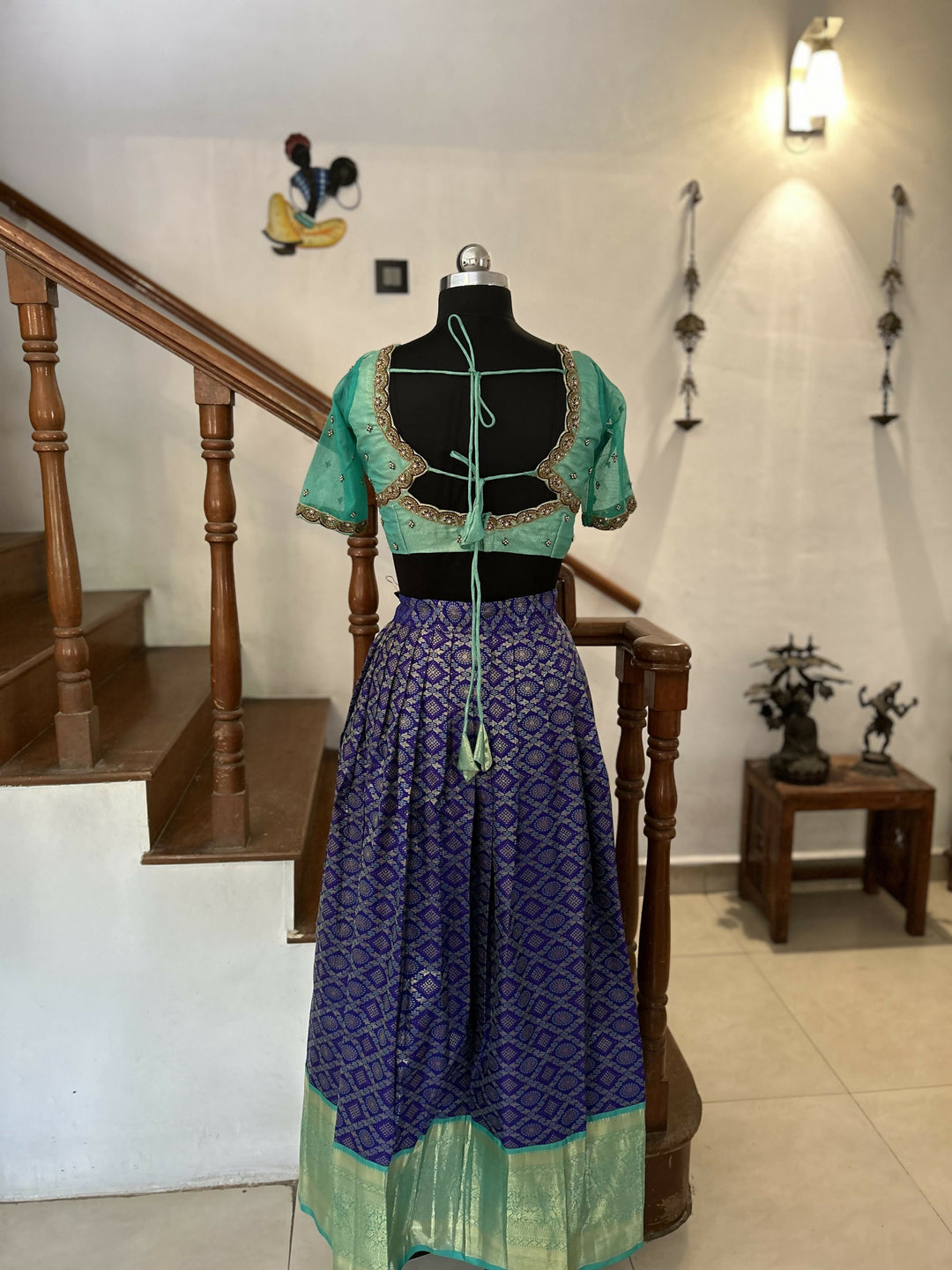 Navy blue jacquard semi Kanchi Lehenga | SHOBITAM