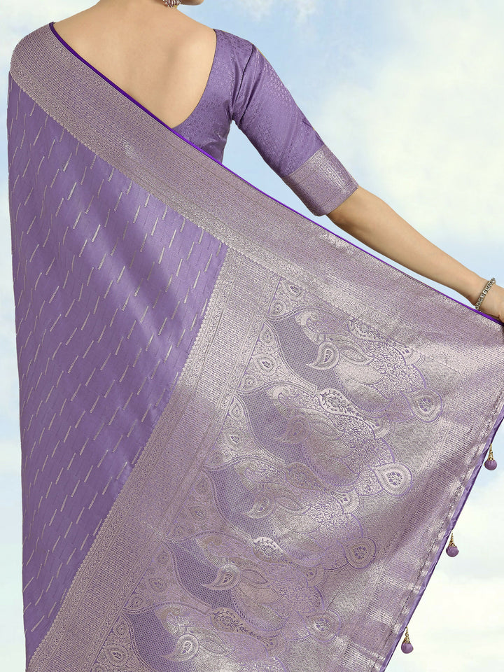 Dusty Lavender Weaving Banarasi Satin Silk Saree |SHOBITAM