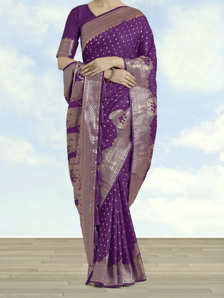 Purple Woven Banarasi Satin Silk Saree |SHOBITAM