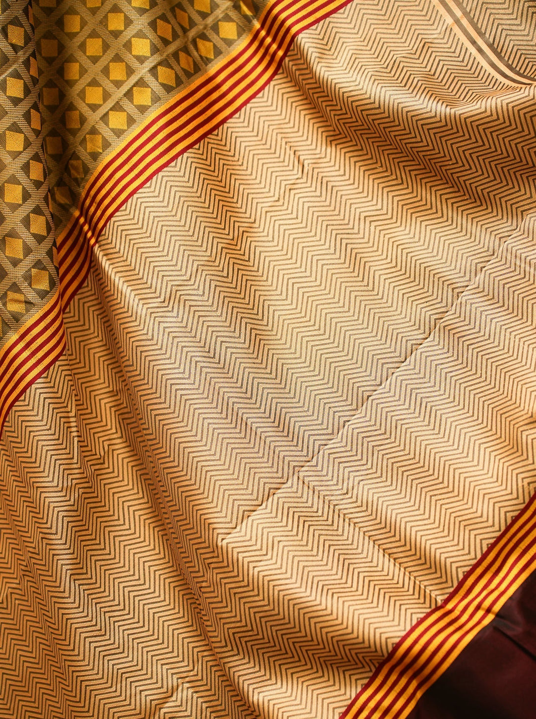Olive Green Banarasi Tanchoi Silk Saree| SILK MARK CERTIFIED