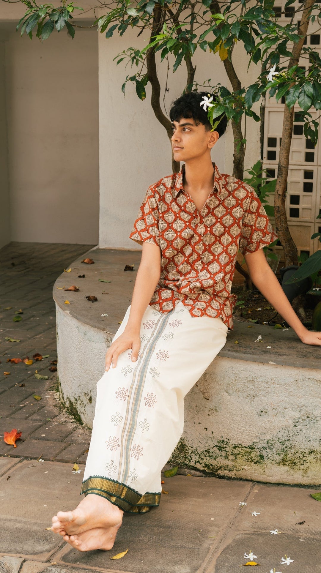Onam Kolam Handblock Mens Dhoti Pookalam | SHOBITAM