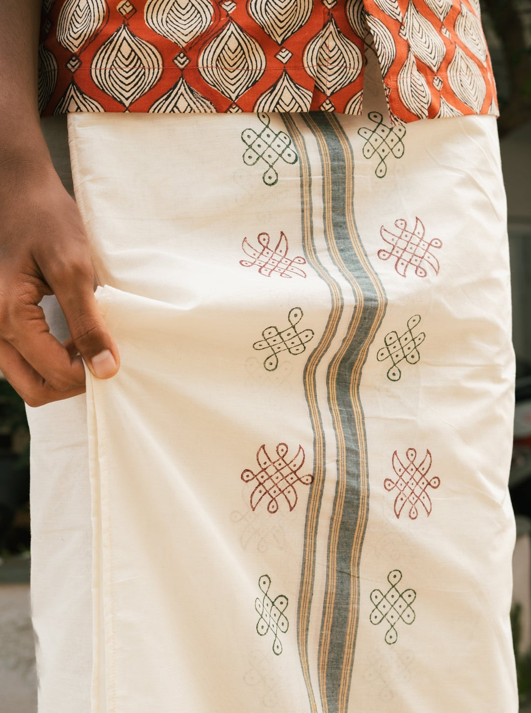 Onam Kolam Handblock Mens Dhoti Pookalam | SHOBITAM