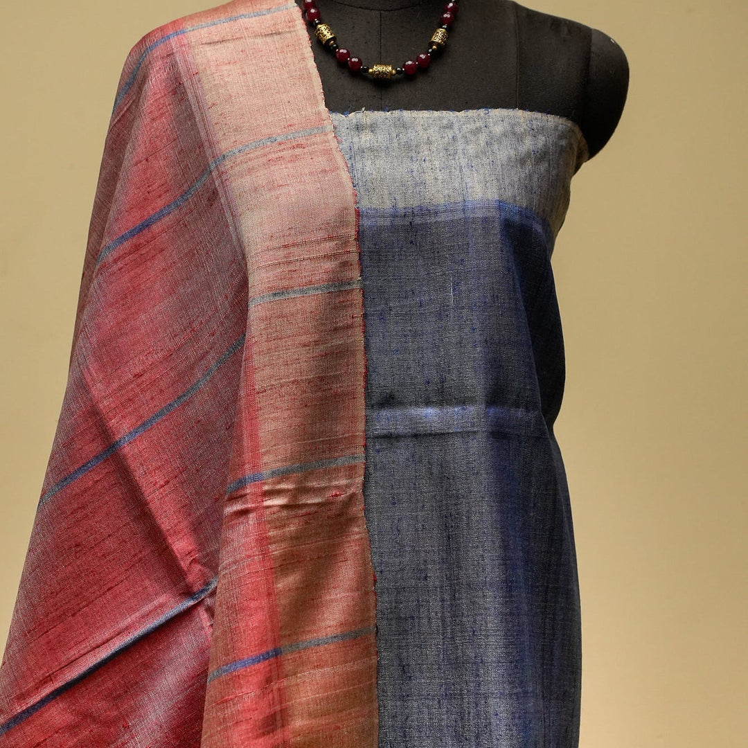 Onion Pink With Plue Handwoven Tussar Silk Saree | SILK MARK CERTIFIED | SHOBITAM