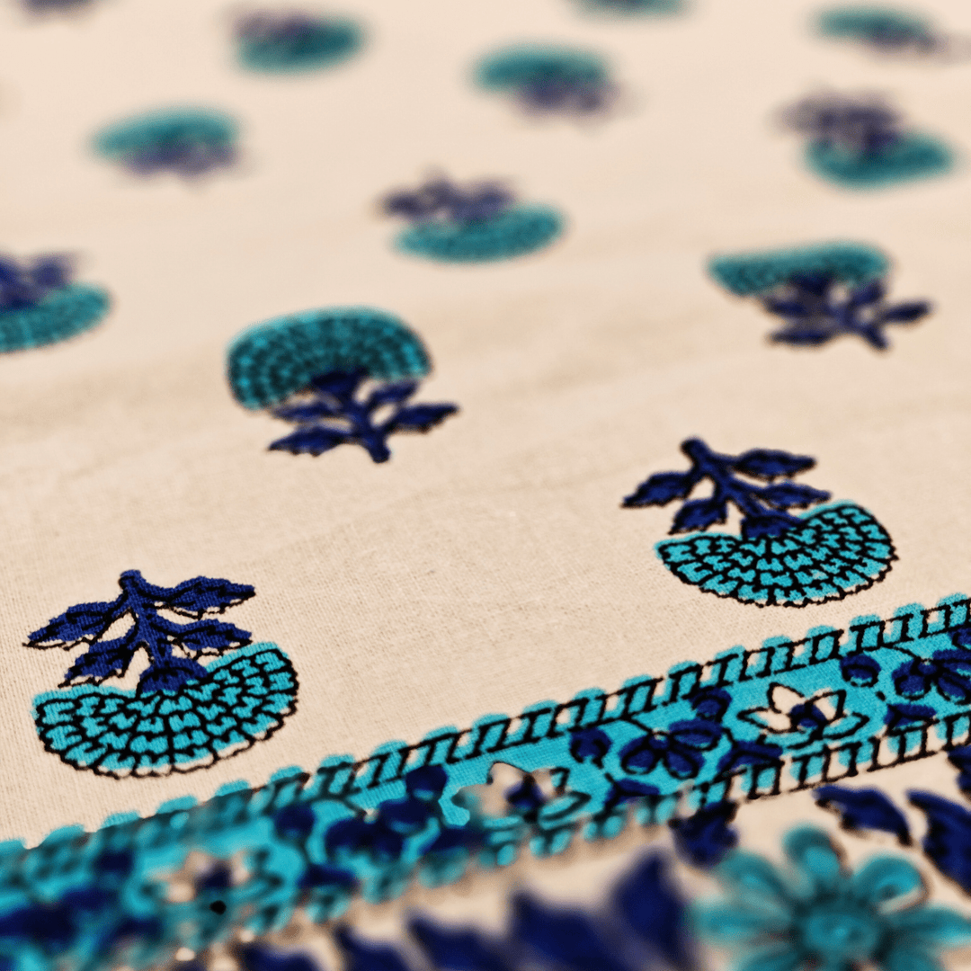 Shaina 6 Seater Dining Table Cover, Block Print, 100% Cotton, 60" x 90" | SHOBITAM