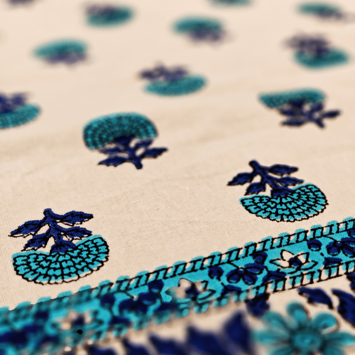 Shaina 6 Seater Dining Table Cover, Block Print, 100% Cotton, 60" x 90" | SHOBITAM