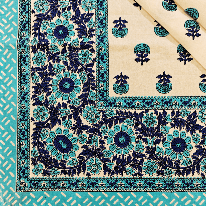 Shaina 6 Seater Dining Table Cover, Block Print, 100% Cotton, 60" x 90" | SHOBITAM