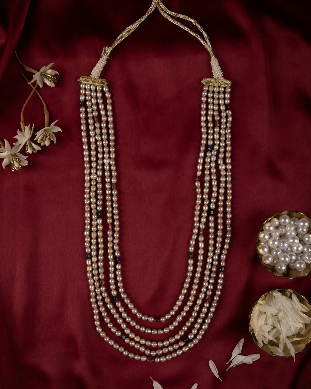 Ratnavali – Ruby Sapphire Pearl Mala | SHOBITAM
