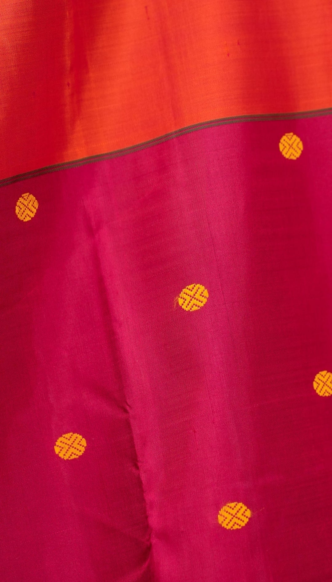 Orange and Red Kanjivaram Mubbagam Saree Thrayee | SILK MARK CERTIFIED | SHOBITAM