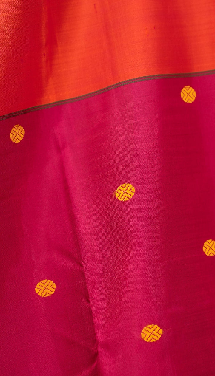 Orange and Red Kanjivaram Mubbagam Saree Thrayee | SILK MARK CERTIFIED | SHOBITAM