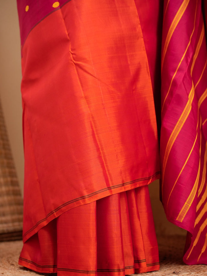 Orange and Red Kanjivaram Mubbagam Saree Thrayee | SILK MARK CERTIFIED | SHOBITAM