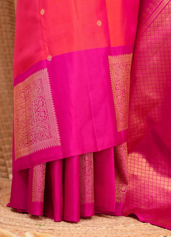 Orange with Pink Kanjivaram Handloom Saree Agnee | SILK MARK CERTIFIED | SHOBITAM