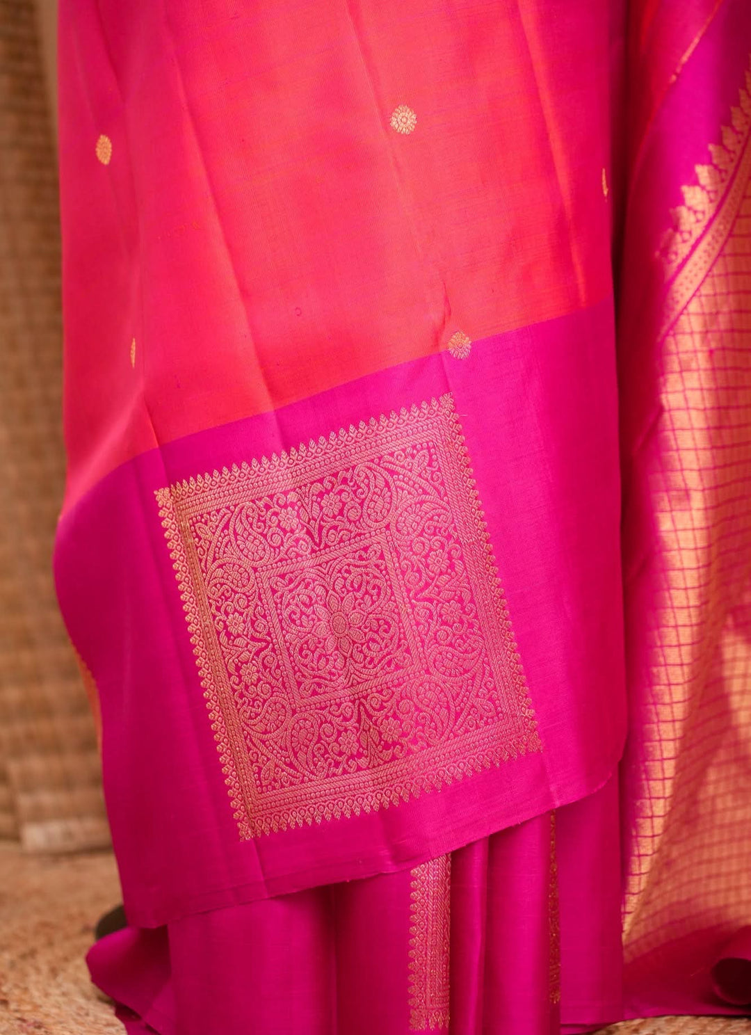 Orange with Pink Kanjivaram Handloom Saree Agnee | SILK MARK CERTIFIED | SHOBITAM