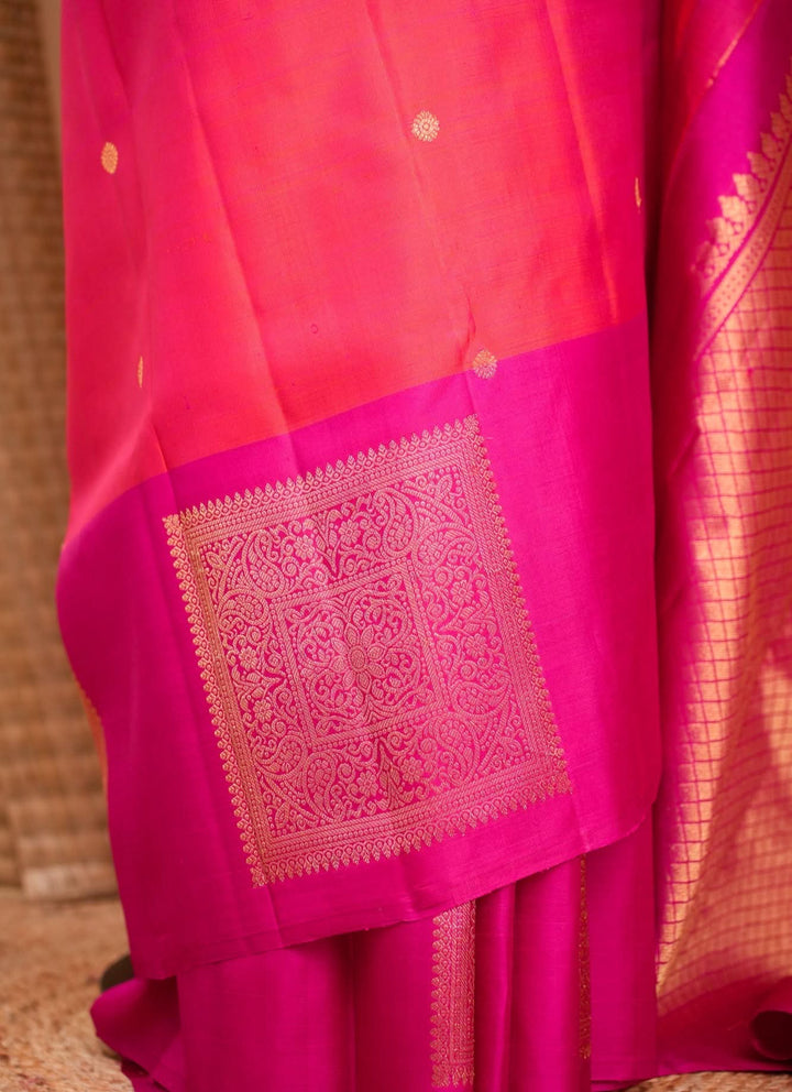 Orange with Pink Kanjivaram Handloom Saree Agnee | SILK MARK CERTIFIED | SHOBITAM