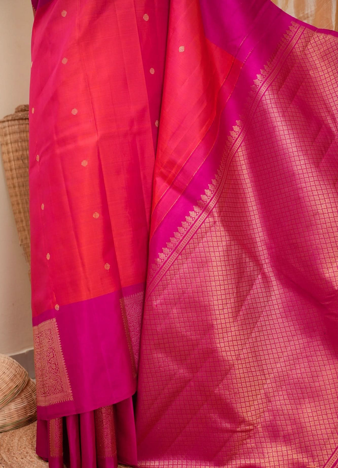 Orange with Pink Kanjivaram Handloom Saree Agnee | SILK MARK CERTIFIED | SHOBITAM