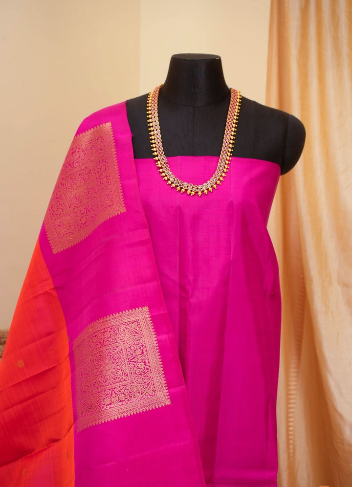 Orange with Pink Kanjivaram Handloom Saree Agnee | SILK MARK CERTIFIED | SHOBITAM