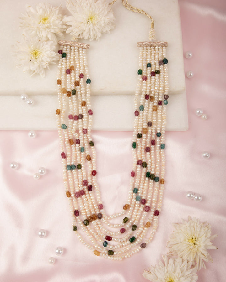 Rangmala Pearl Necklace- Natural Sapphires & Pearls | SHOBITAM
