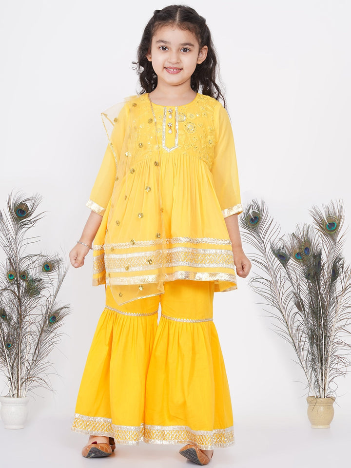 Girls Jaipuri Lacework and Gotta Patti work Kurta Frock with Sharara |   SHOBITAM