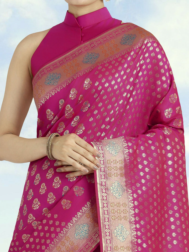 Rani Pink Colour Banarasi Silk Zari Weaving Saree | SHOBITAM