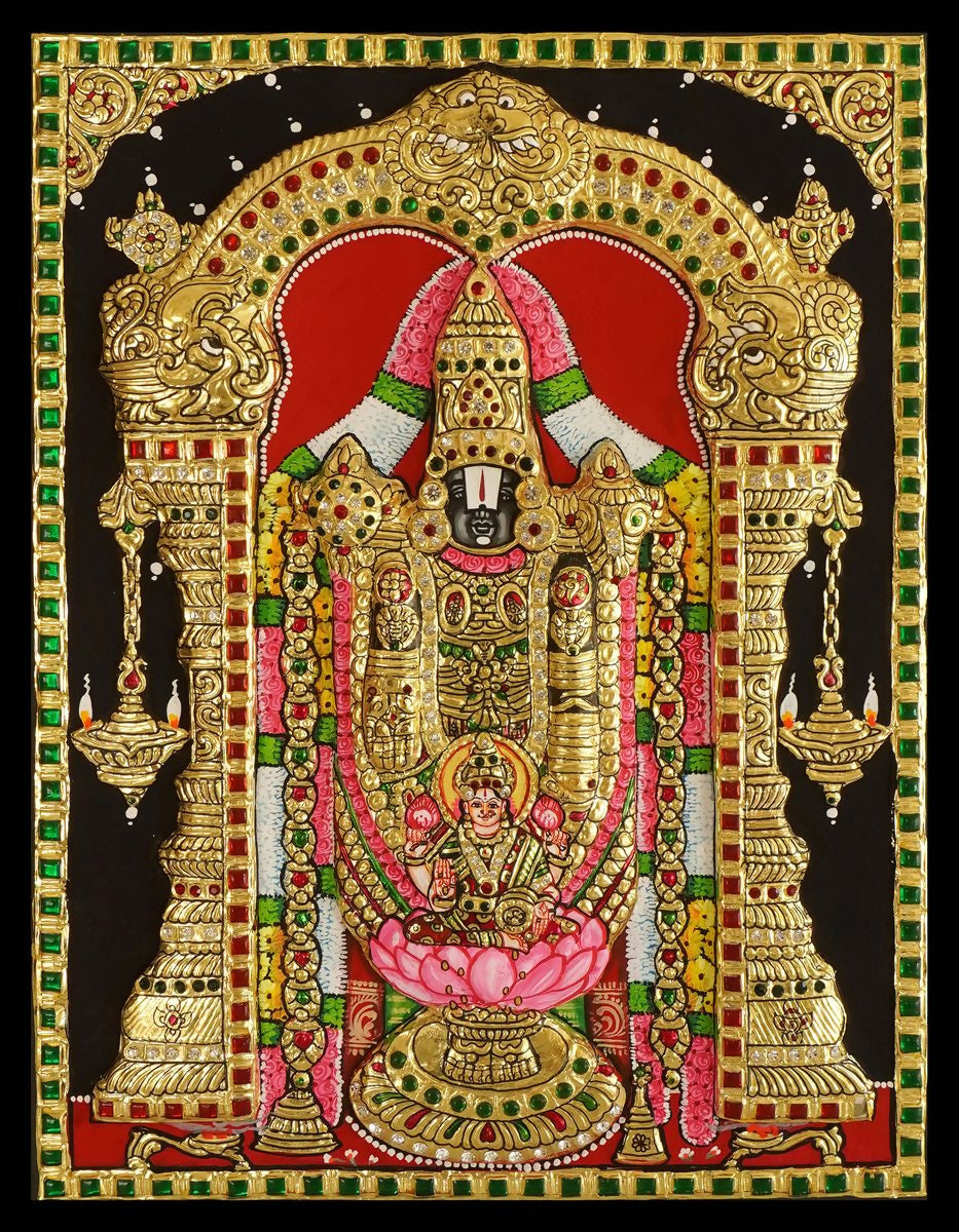 TANJORE PAINTING BALAJI PATHALAKSHMI 18*14 | SHOBITAM