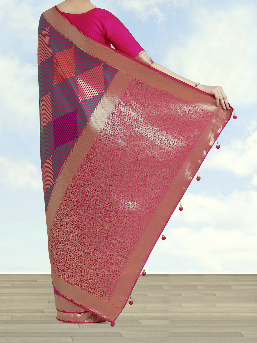 Pink Colour Banarasi Satin Silk Zari Weaving Saree | SHOBITAM