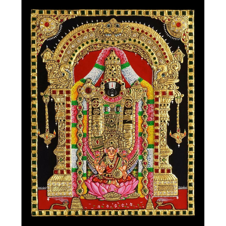 12*15 Authentic TANJORE PAINTING BALAJI PATHALAKSHMI With 22 Ct gold Foil and Jaipur Gemstones,Unframed | SHOBITAM
