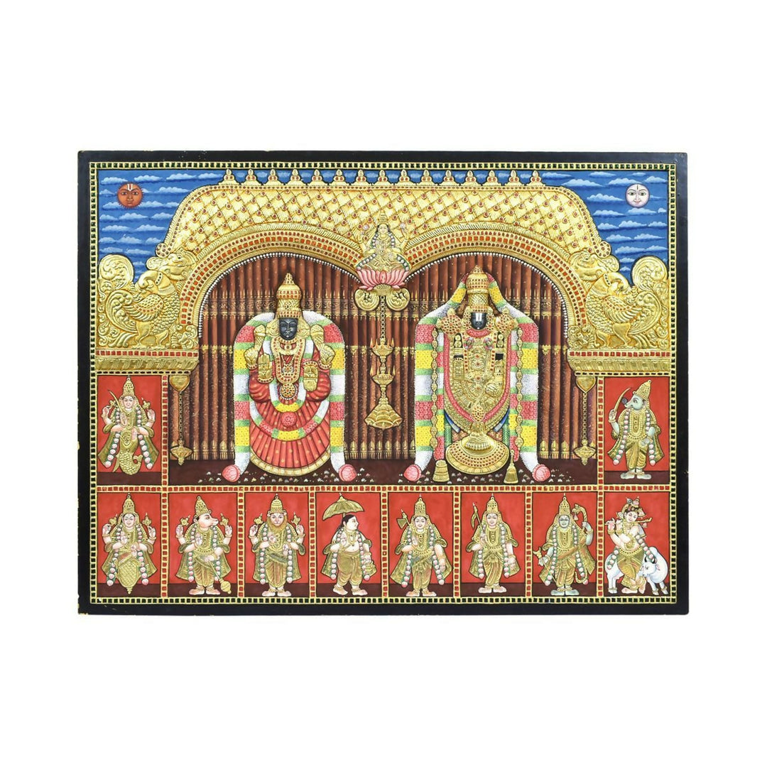 TANJORE ANTIQUE BALAJI PADMAVATHY WITH DASAVATHARAM 36*48 | SHOBITAM