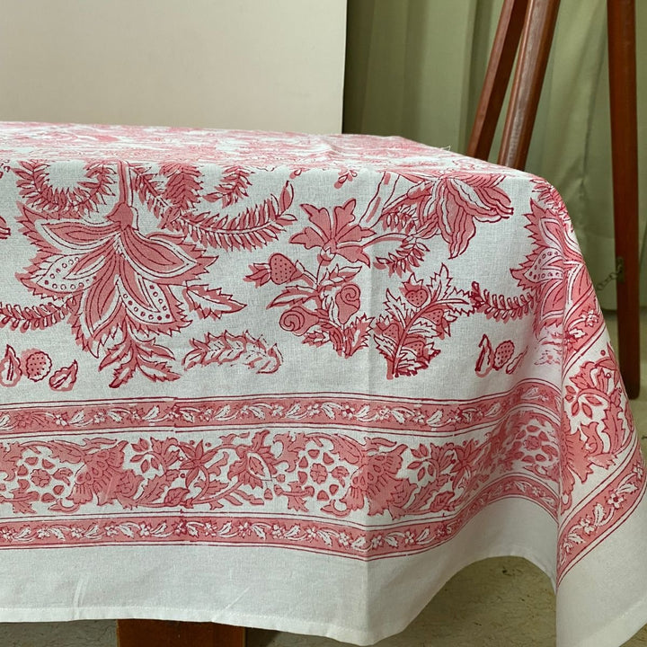 Pink Lily 6 Seater Dining Table Cover, 100% Cotton, 60" x 90"|SHOBITAM