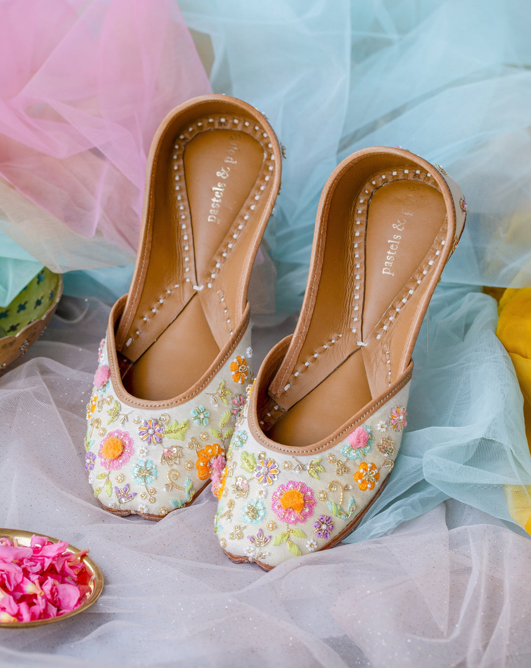 JULIA Hand-Embroidered Multicolor Floral French Knot Jutti | SHOBITAM