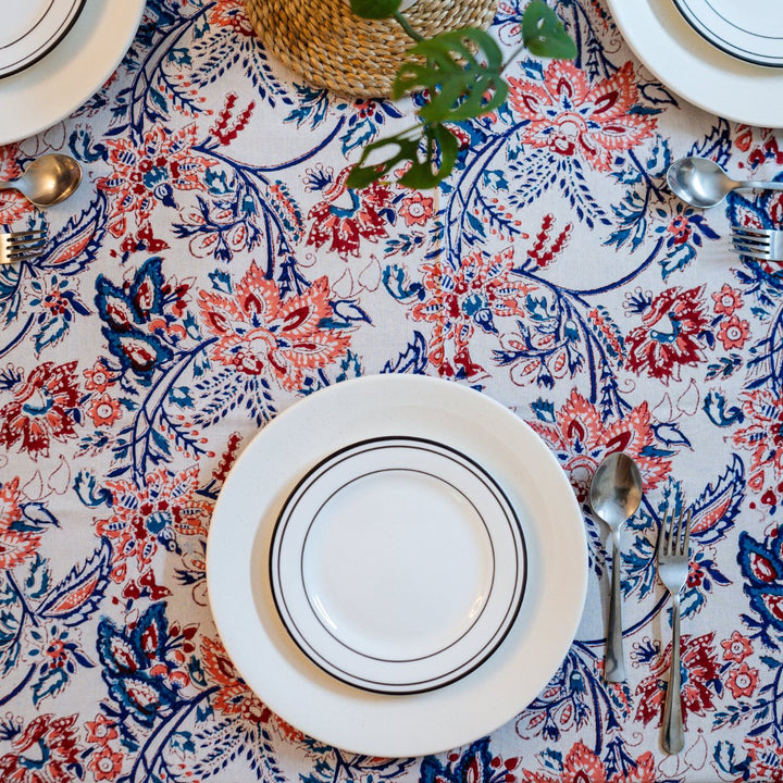 Nayaab 6 Seater Dining Table Cover, Hand Block Print, 100% Cotton, 60" x 90" | SHOBITAM