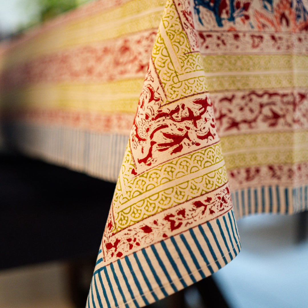 Nayaab 6 Seater Dining Table Cover, Hand Block Print, 100% Cotton, 60" x 90" | SHOBITAM