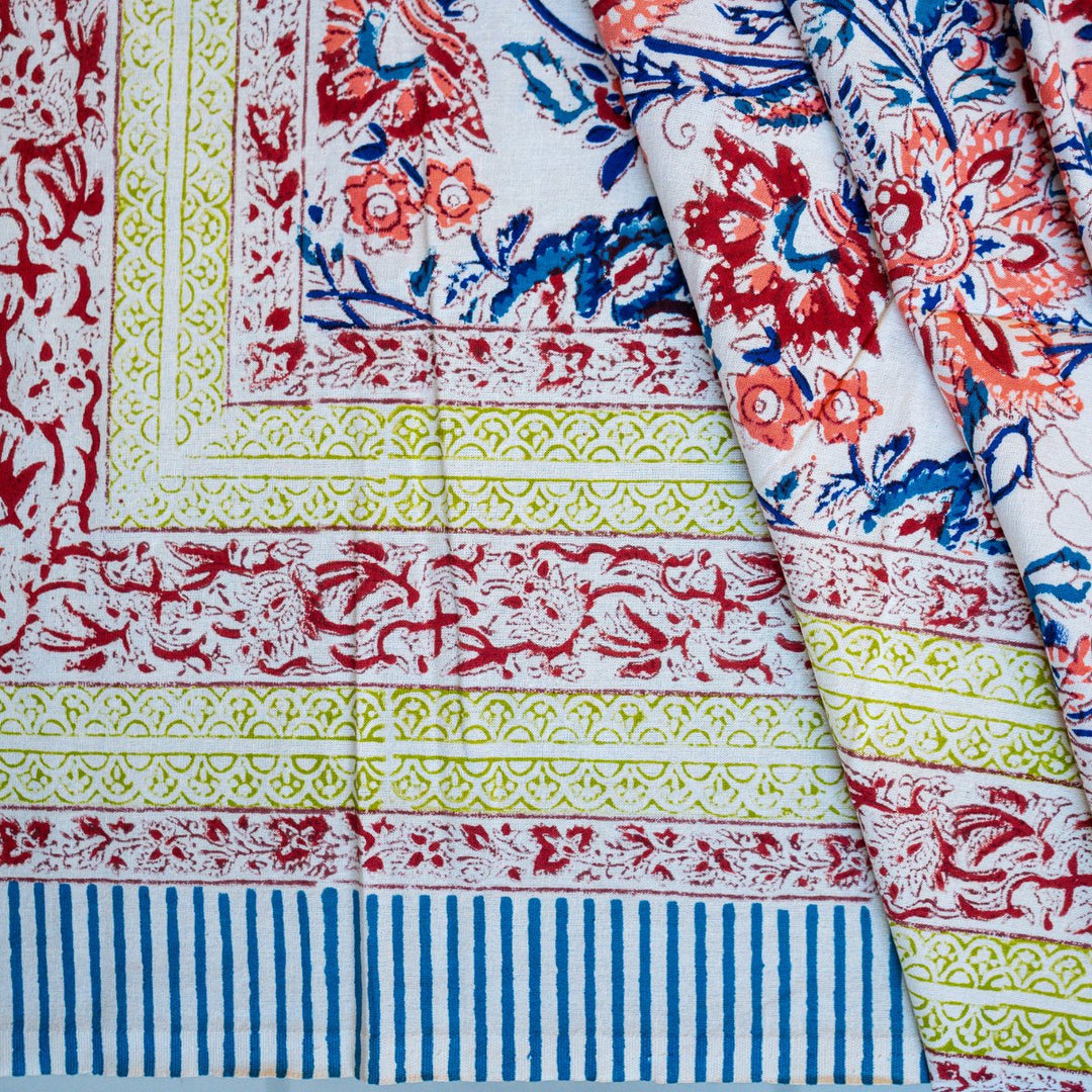Nayaab 6 Seater Dining Table Cover, Hand Block Print, 100% Cotton, 60" x 90" | SHOBITAM