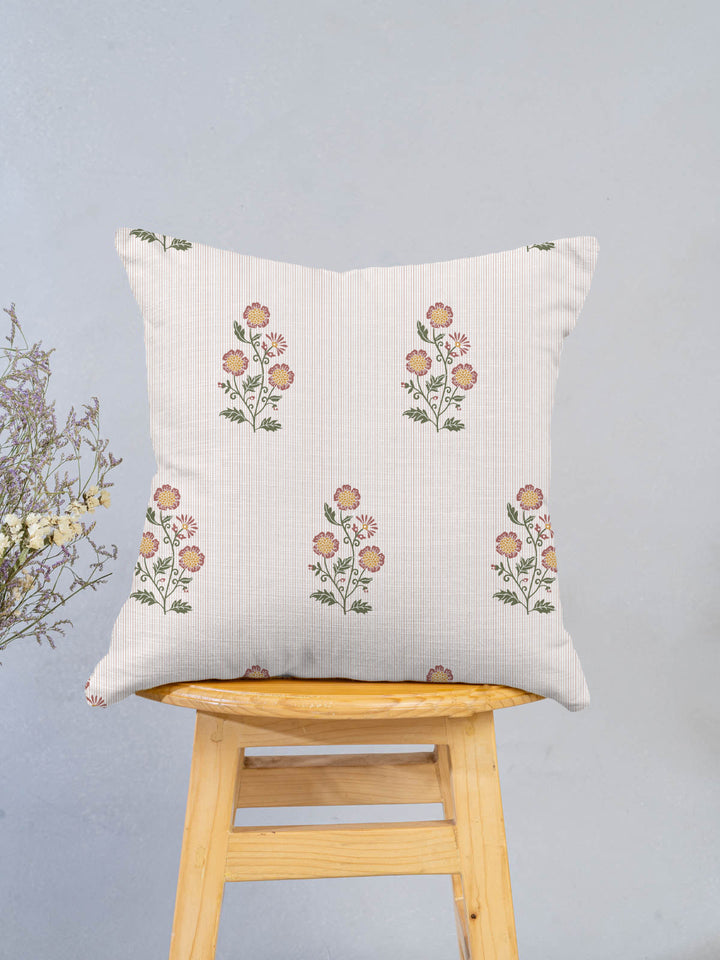 Parijatha Rust & Mustard Floral Printed Cushion Cover for Sofa – 100% Cotton 16" x 16" | SHOBITAM