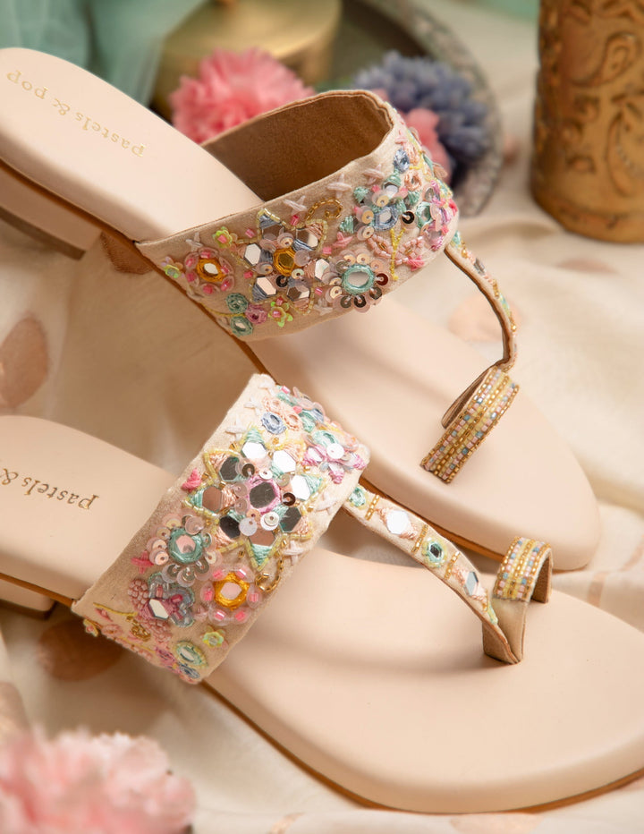 AAINA Festive Mirror & Sequin Work Toe-Ring Sandals