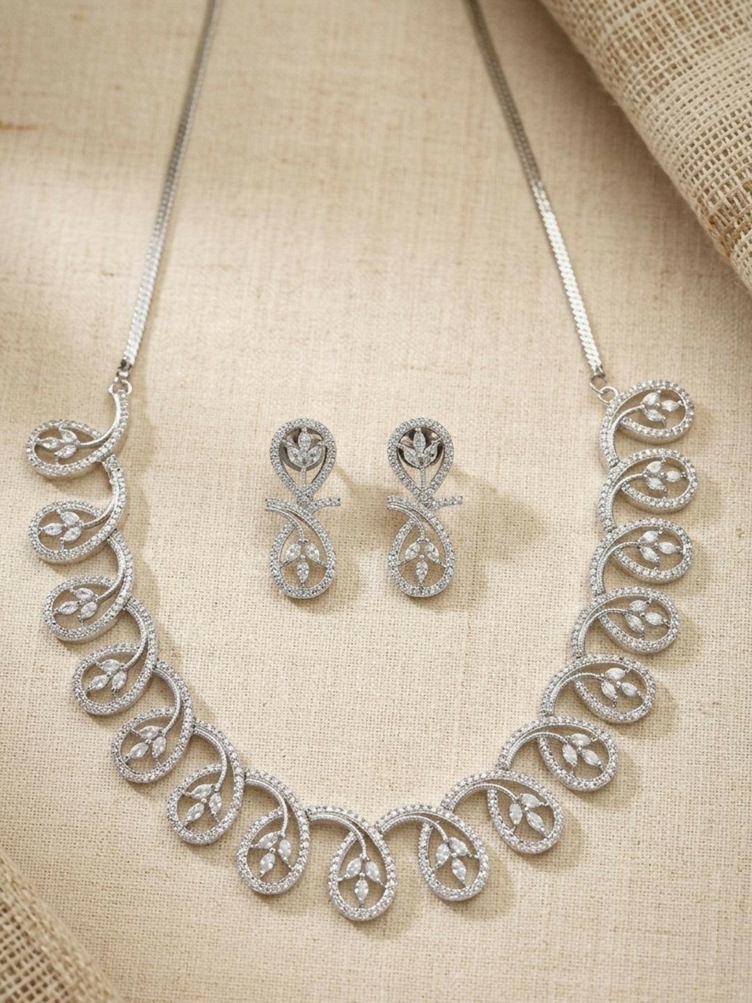 Contemporary Silver Plated American Diamond Necklace Set | shobitam