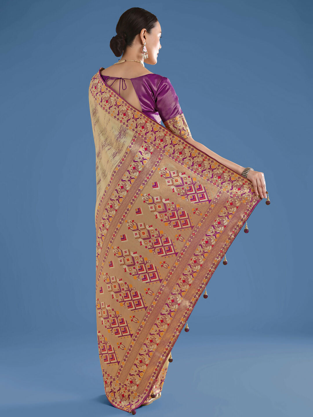 Beige Color Semi Banarasi Tissue Silk Paithani Woven Saree | SHOBITAM
