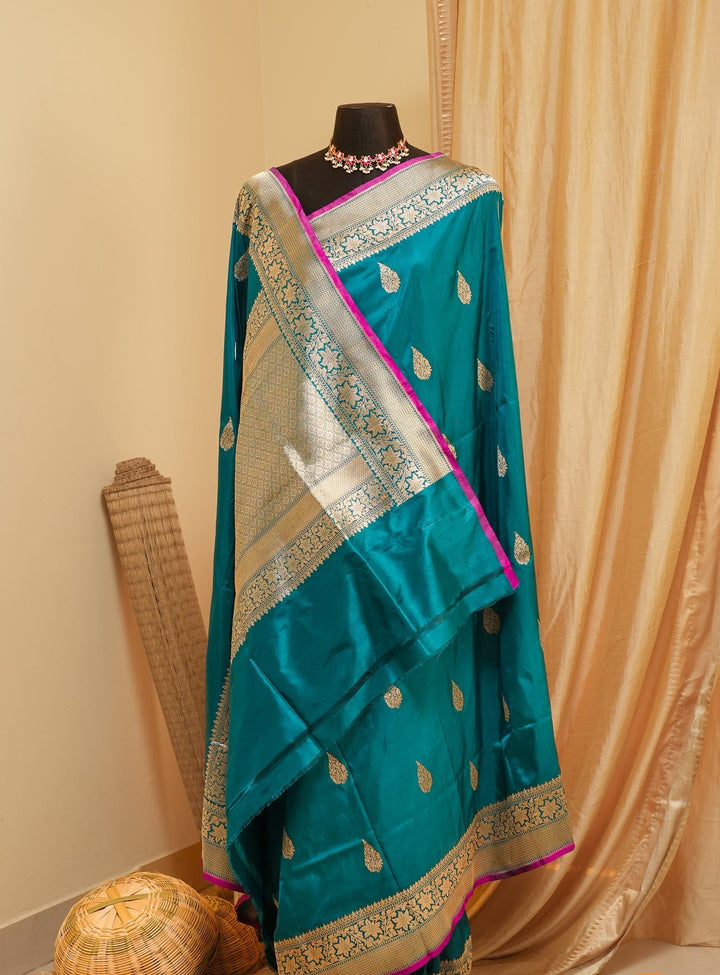 Peacock Blue Banaras Silk Saree Noor | SILK MARK CERTIFIED | SHOBITAM