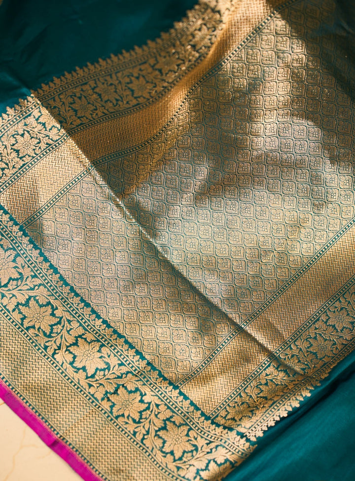 Peacock Blue Banaras Silk Saree Noor | SILK MARK CERTIFIED | SHOBITAM