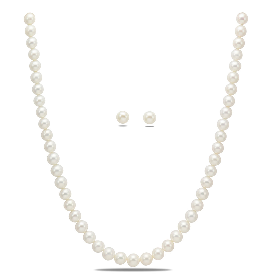 White Round Pearl Necklace Set
