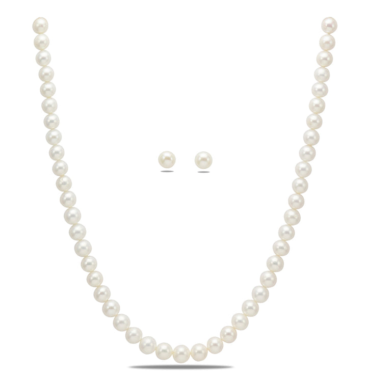 White Round Pearl Necklace Set