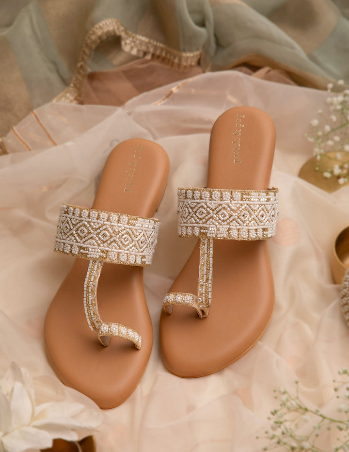 NOORANI Golden Beads Embroidery Heels