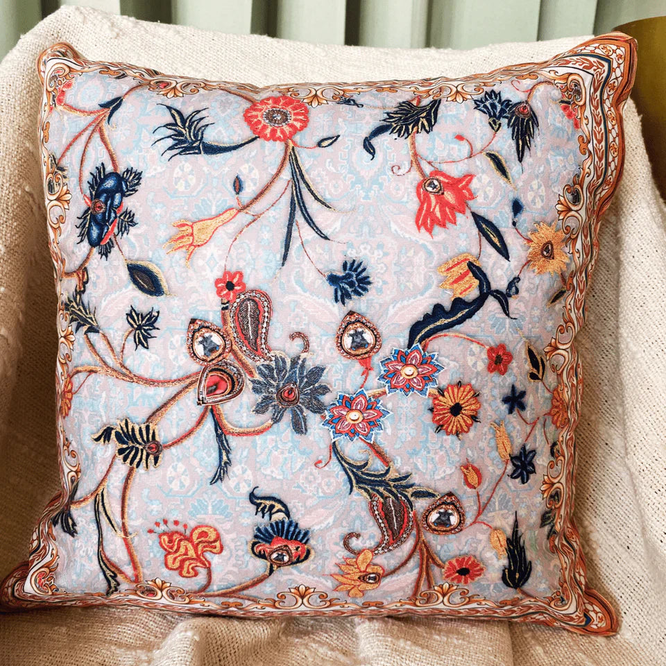 Persian Flower Cushion Cover, 16" x 16", Pack of 2