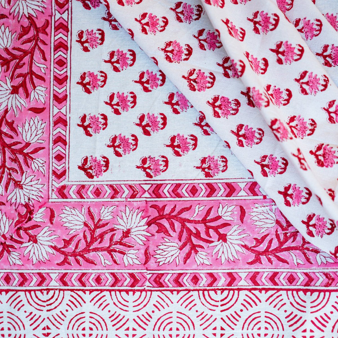 Petals 6 Seater Dining Table Cover, Hand Block Print, 100% Cotton, 60" x 90"