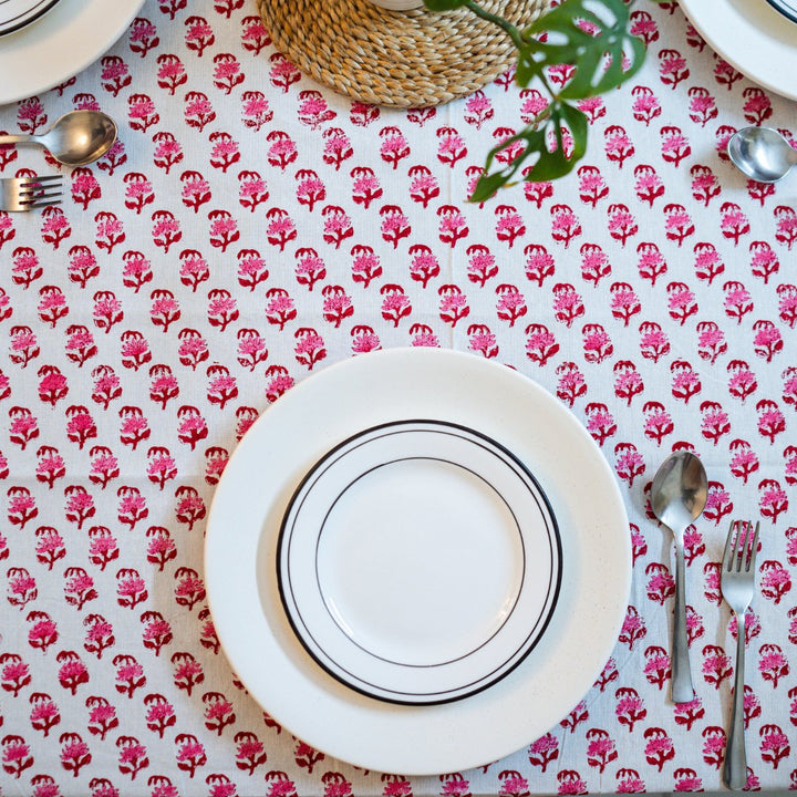 Baghiya 6 Seater Dining Table Cover, Hand Block Print, 100% Cotton, 60" x 90" | SHOBITAM